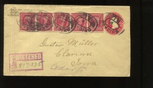 368 Schermack Type III Vending Strip of 5 Stamps on 1911 Reg. Cover (LV 1406)