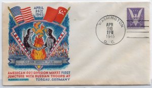 WW2 Patriotic Cover: Americans & Russian Meet at Torgau 26 Apr 45 (53929)
