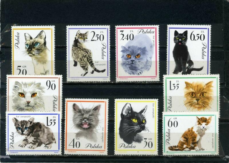 POLAND 1964 Sc#1216-1225 FAUNA/CATS SET OF 10 STAMPS MNH