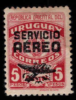 Uruguay Scott C126 MH* Overprint  stamp Stained at top