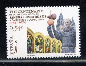 Spain 3959 MNH, St. Francis of Assisi Pilgrimage 800th. Anniv. Issue from 2014.