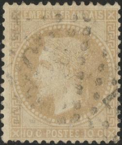 FRANCE - Yv.28A 10c bistre (type I) ob. GC3952 (faible - Thorens-Salles) - pli