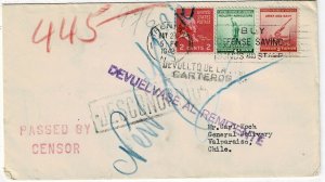 1942 Trenton, N.J. cancel on cover to Chile, Returned to Sender, Prexie