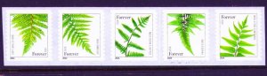 2014 #4973-4977 - Forever - FERNS - Strip of 5 Coil Stamps - 2014 Date - Mint NH