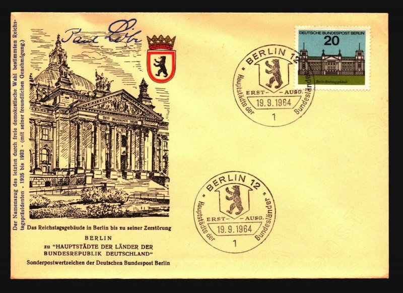 Berlin 1964 Reichstagsgbaude Series FDC / Signed Paul L - Z16006