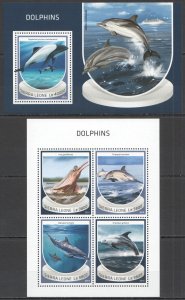 HM1543 2018 SIERRA LEONE DOLPHINS KILLER WHALES MARINE LIFE #10071-4+BL1523 MNH