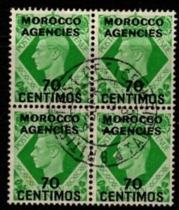 MOROCCO AGENCIES SG170 1940 70c on 7d EMERALD-GREEN BLOCK OF 4 FINE USED