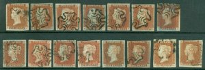 SG 8 1841 1d red-browns x15, mainly 4 margin examples, all cancelled with... 