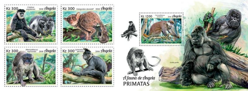 Z08 ANG18123ab ANGOLA 2018 Primates MNH ** Postfrisch Set