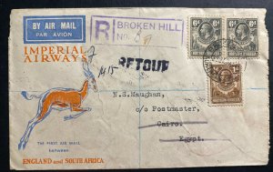 1932 Broken Hill Northern Rhodesia First Flight Cover FFC To Cairo Egypt