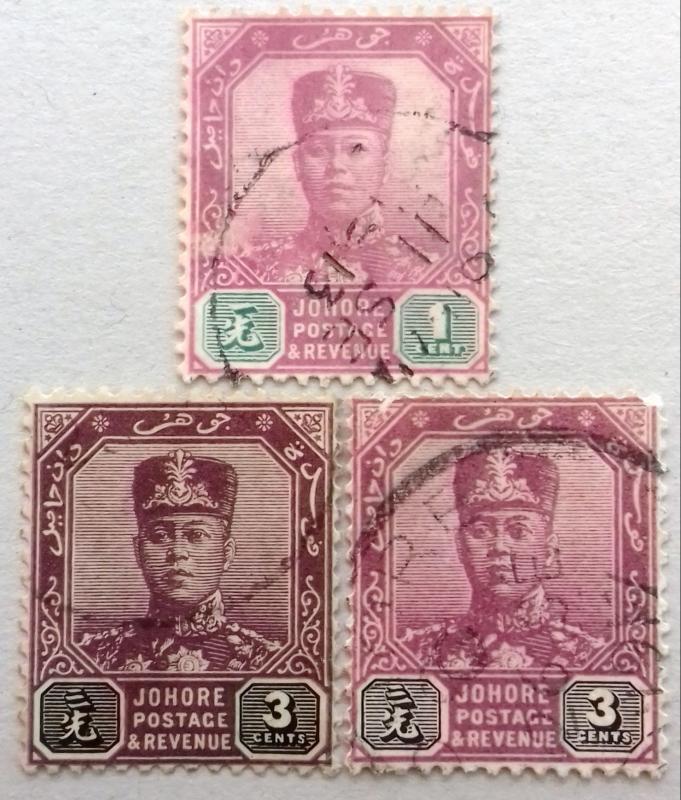 JOHORE 1910 1c,3c Sultan Ibrahim Used Scott 76,78 CV$2.40