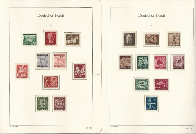 Germany Stamp Collection on 10 Hingless Lighthouse Pages, 1942-45 WWII, JFZ