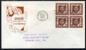 US 1018 Ohio Statehood Block of Four House of Farnam Typed FDC