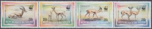 NIGER  Sc # 983-6 CPL MNH STRIP of 4 DIFF - WORLD WILDLIFE FUND, GAZELLES