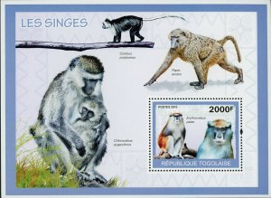 Monkeys Stamp Erythrocebus Patas Wild Animals Souvenir Sheet MNH #3488 / Bl.508