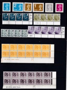 GB VARIOUS VF-MNH BLOCKS,STRIPS,SINGLES, LOTS OF PLATES HIGH FACE DELICIOUS