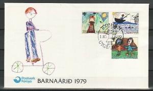 Faroe Is., Scott cat. 45-47. International Year of  Child. First day cover. ^