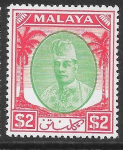 MALAYA KELANTAN SG80 1951 $2 GREEN & SCARLET MTD MINT*