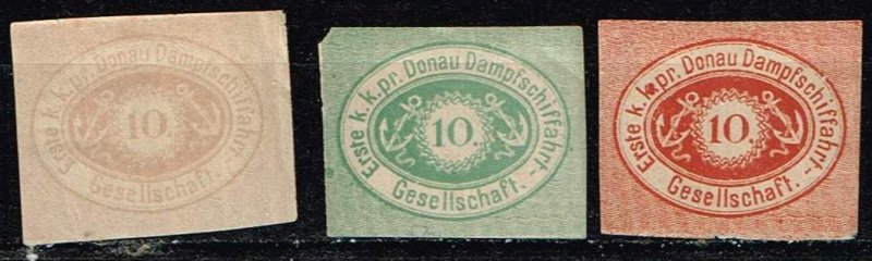 Austria 1868, Danube Steamship Company, Reprint, 10 cruiser stamps, Mi.#2-4