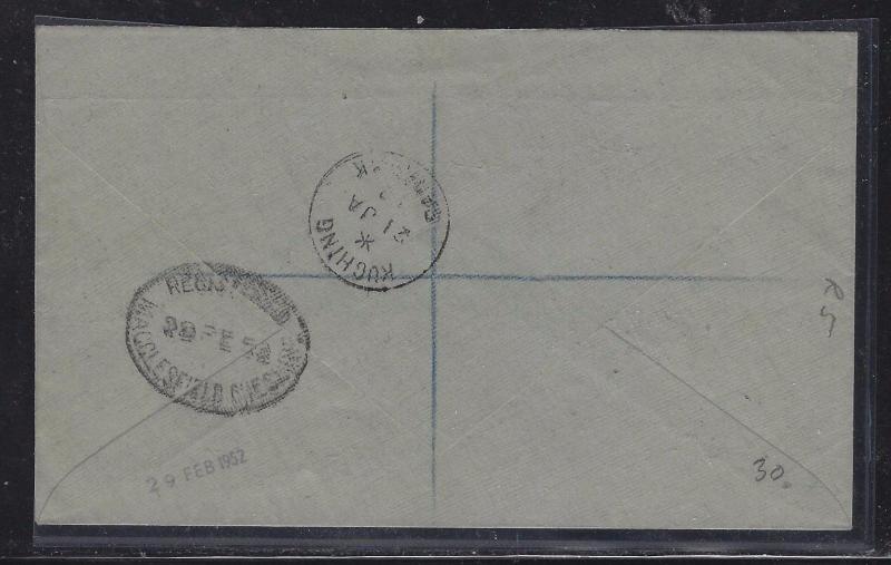   SARAWAK POSTAL HISTORY (PP1509B)1952 KGVI 4 VALUES REG COVER FROM SIMANGGANG