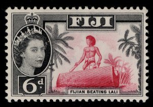 FIJI QEII SG303, 6d carmine & black, LH MINT.