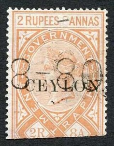 Ceylon Telegraph SGT5 2r8a India opt Ceylon with a Date cancel Cat 40