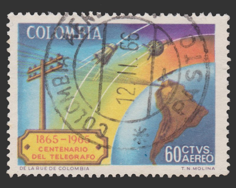 AIRMAIL STAMP FROM COLOMBIA 1965. SCOTT # C470. USED