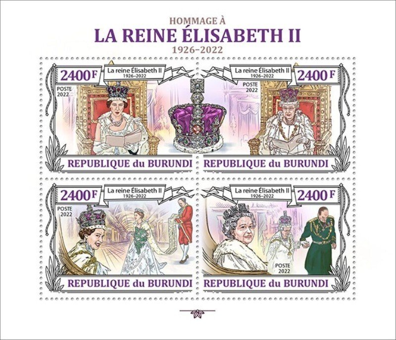 Burundi - 2022 Queen Elizabeth II Tribute - 4 Stamp Sheet - BUR220301a