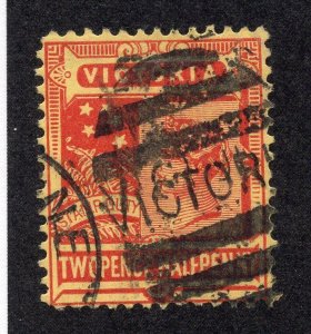 Victoria 1890 2 1/2p brown red on yellow, Scott 172 used, value = $1.75