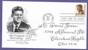 1287 JOHN F. KENNEDY 13c, 1967 ARTMASTER FIRST DAY COVER, ADDR.