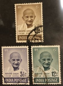 India Scott #203-205 VF Mahatma Ghandhi Used Cat. $17.50