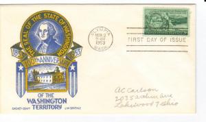 US 1019 (Me-5) 3c Washington Territory FDC Cachet Craft Staehle Cachet ECV$15.00