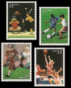 3399-3402   33c   Youth Team Sports,  Set of 4, Mint NH OG  VF