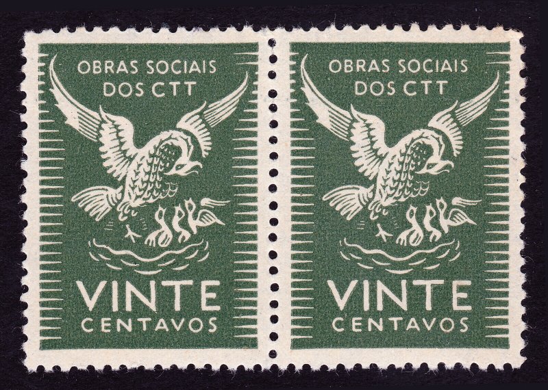 PORTUGAL CINDERELLA STAMP ⭐ OBRAS SOCIAIS DOS CTT ⭐ SOCIAL CHARITY - STRIP OF 2