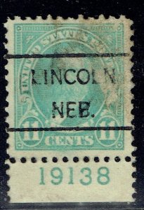 1922 11c HAYES w/PRECANCEL f/LINCOLN NE(563-L-6MG)  w/last plate no 19138!