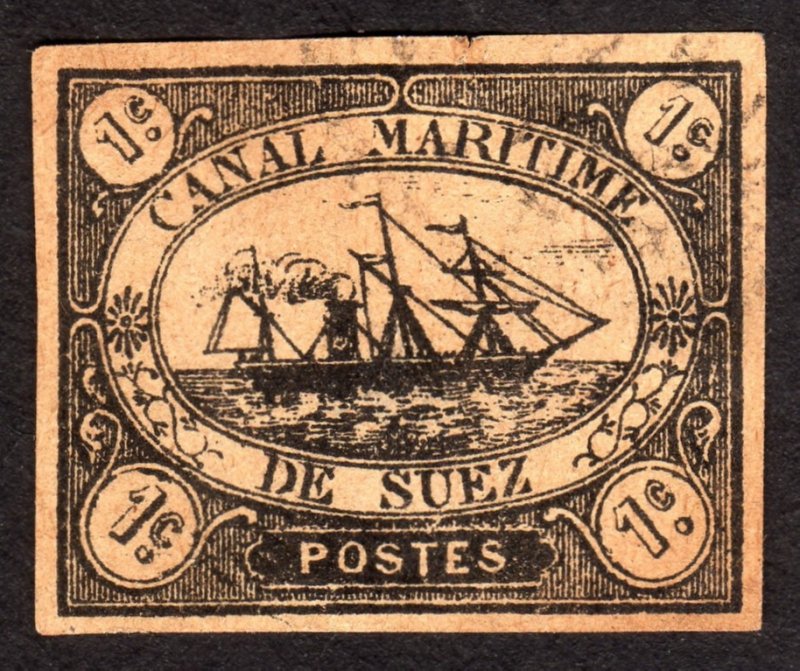 1868, Egypt Suez Canal 1c, Used, thin, Sc L1