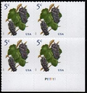 U.S.#5177 Grapes 5c Plate Block of 4, MNH.