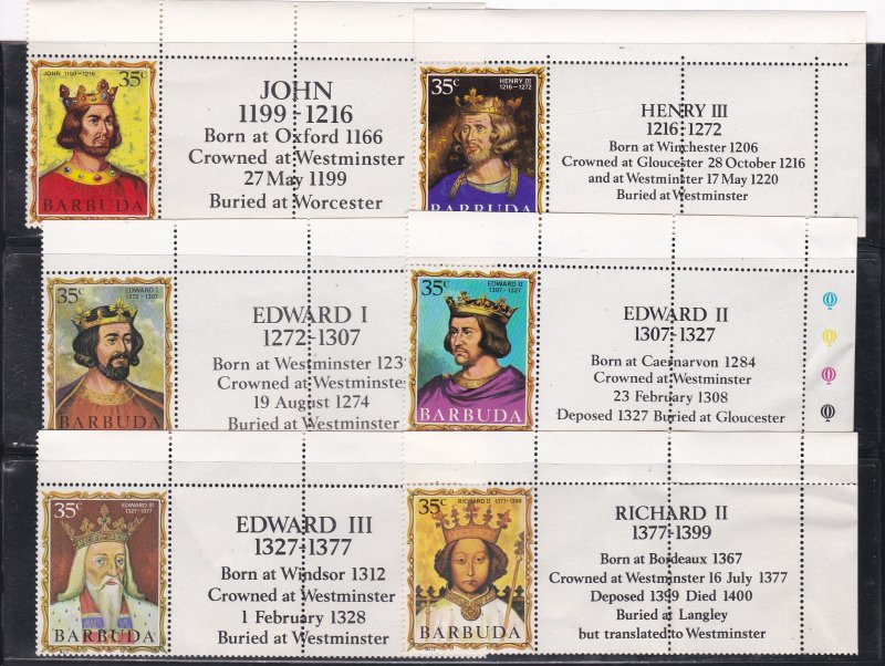 Barbuda # 43-79, English Monarchs with Labels, Unused