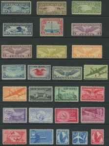 USA - 26 older unused airmail stamps - mostly hinged some never hinged