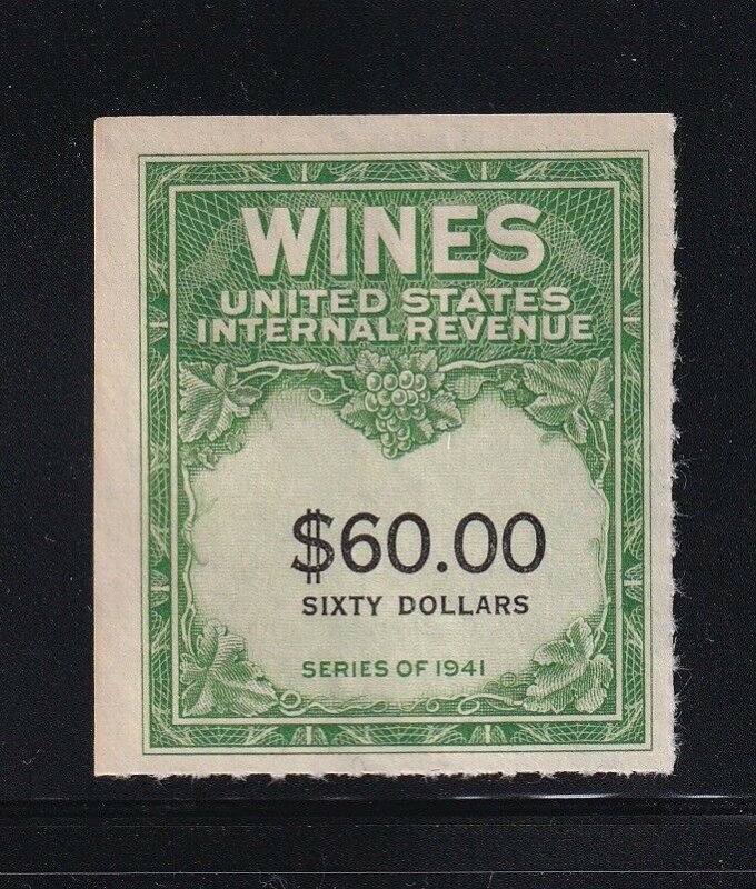 RE182 B VF-XF Wines revenue stamp unused with nice color cv $ 150 ! see pic ! 