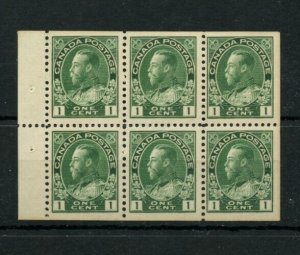 ?#104a One cent green Admiral pane 6, VF MNH, 1stp lite bend Cat$40 Canada mint