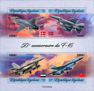 TOGO - 2023 - F-16's - Perf 4v Sheet - Mint Never Hinged