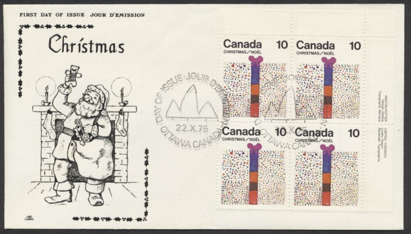 1975 #674-679 Set of 4 Christmas FDCs, Plate Blocks, NR Cover Cachets, Ottawa