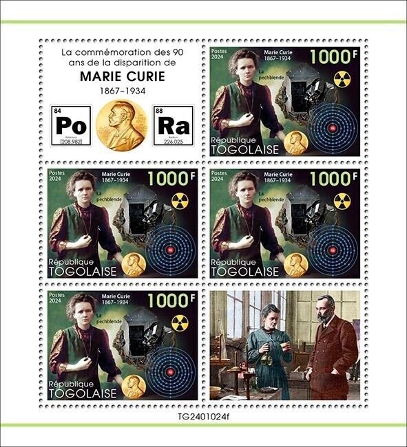 TOGO 2024 145th MEMORIAL ANNIVERSARY OF MARIE CURIE SHEET & S/S  MINT NH