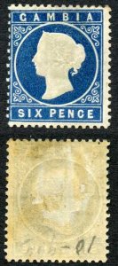 Gambia SG17B 6d Deep Blue Wmk Crown CC upright Sloping label Cat 350 pounds