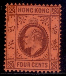 HONG KONG EDVII SG78, 4c purple/red, M MINT. Cat £42. ORDINARY