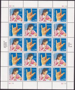 Scott #2784a (2783-84) Sign Language Full Sheet of 20 Stamps - MNH