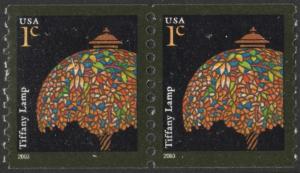 SC#3758 1¢ Tiffany Lamp Coil Pair (2003) MNH