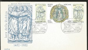 J) 1982 VATICAN CITY, LUCA DELLA ROBBIA , SCULPTOR, STRIP OF 3, FDC 