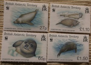 British Antarctica 410-13 MNH Seal, WWF Topical Cat $13.00